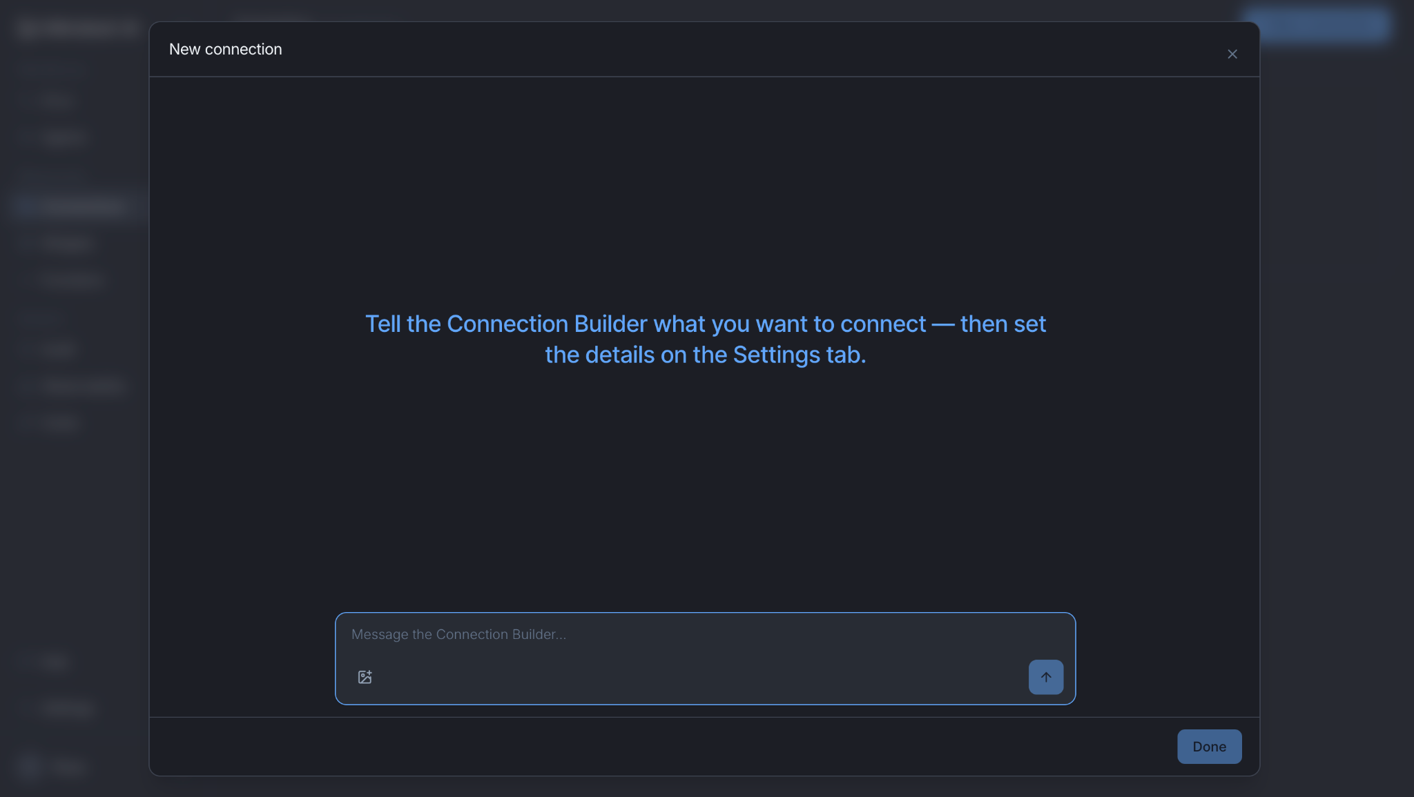The New connection dialog, asking what you want to connect.